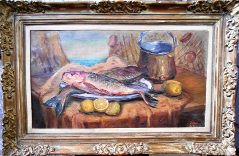 Juan Sol .Naturaleza muerta, óleo de 89 x 49 cm
