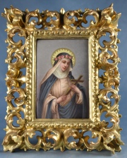 Santa Rosa, placa esmaltada, Al dorso: Firenze. 13,5 x 19 cm.