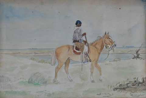 Alberto Guiraldes, Gaucho a caballo, acuarela. Enmarcado.