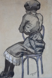 Mujer en una silla, carbonilla 45 x 36 cm.