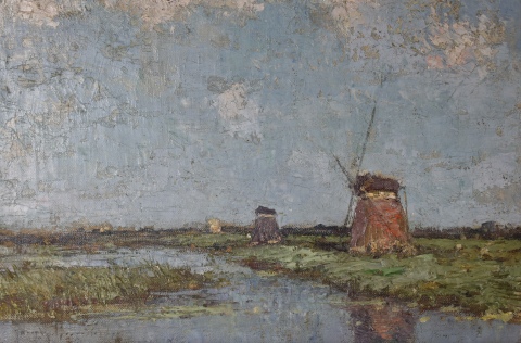 Stephan Jacques Witjens (1881-1956). Paisaje holandés, óleo sobre tabla, 23x31 cm. Firmado abajo a la izquierda