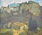 Leviller, Paisaje con casas, óleo sobre tela 60 x 70 cm.