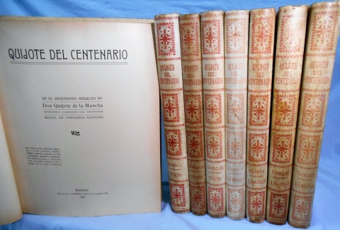 QUIJOTE DEL CENTENARIO, Primera Edición, con 689 láminas de GIMENEZ ARANDA, 4 vol. con texto y 4 vol. con ilustraciones.