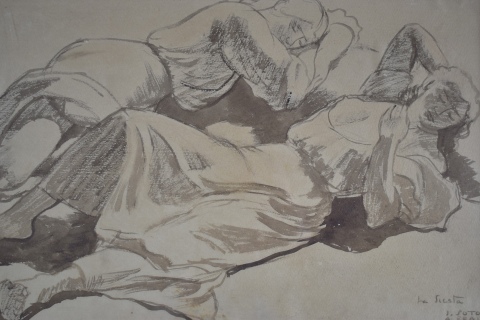 Soto Acebal, J. La siesta, tinta aguada. 30 x 45 cm.