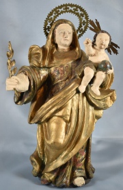 La Virgen y el Niño, talla madera, Arte Popular Sudamericano. Restauros