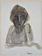 Perez Becerra. Personaje - Cabeza, dos tintas y aguadas. Miden 35 x 29 cm.