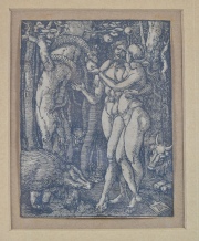 Adan y Eva, grabado de Durero, desperfectos. Mide 12,5 x 9,5 cm.