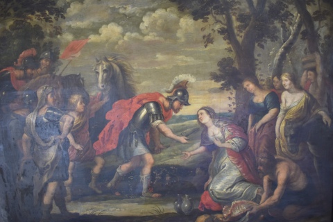 Escuela de Pedro P. Rubens. David y Abigail, óleo sobre cobre. 76,5 x 99 cm. Pequeñas saltaduras. Col. D. Rocha.