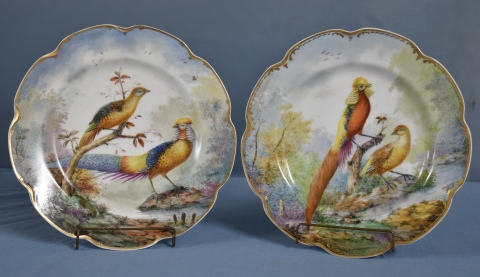 Seis platos porcelana Limoges con aves.