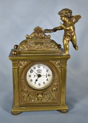 Reloj de mesa de bronce con angelito. Made in Italy. 19 cm.