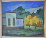 Marcos Tiglio, casas y árboles, óleo 40 x 45 cm.