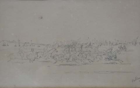 Palliere, juan L. Caballeria a la carga, dibujo. Col. Antonio Santamarina. 16 x 28 cm.