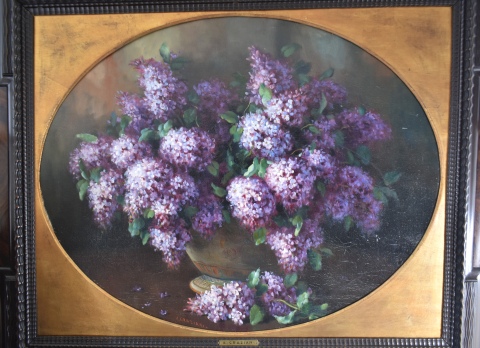 Graziani, A. Hortensias, óleo oval sobre tela. Buen marco tallado. 80 x 100 cm.