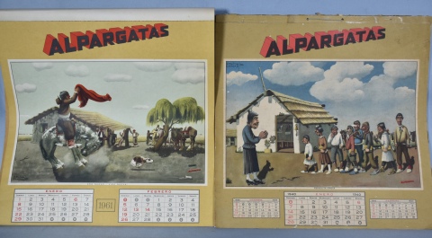 Cuatro Almanaques de Alpargatas con ilust. Molina Campos Años 1940/1943/1945/1961- Peq. desperfectos
