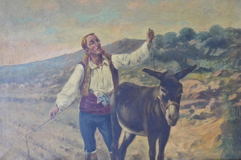 Arriando al Burro, óleo Anónimo, de escuela española. 36 x 50 cm.