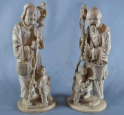 Dos tallas chinas de marfil, Persoanjes con Niños- 26 cm.
