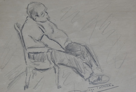 Personaje sentado, dibujo al lápiz de Domingo Tellechea