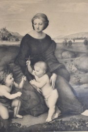 La Virgen y el Niño, lámina en blanco y negro. 34 x 26 cm.