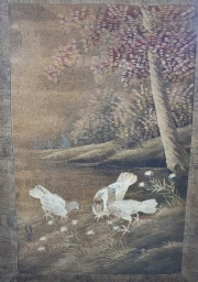 Bordado oriental enmarcado. Aves. 113 x 80 cm.