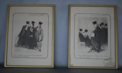 Dos pares de grabados de H. Daumier. Miden: 30 x 21,5 cm. 4 piezas