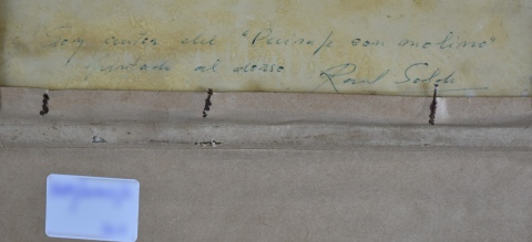 Raúl Soldi 'Paisaje con Molino', técnica mixta, dedicado y firmado al dorso. 17 x 23 cm-.
