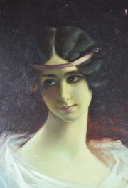 Retrato de Dama, óleo, firmado L. Boni, pequeñas averías. Mide: 50 x 35 cm.