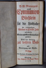 LIBRO DE COMUNIÓN, Alemán Año 1776. Con varios grabados. Enc. Antigua con cantos dorados labrados. Muy buen estado. 1 Vo