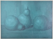 Theule, Máximo. Peras y manzana, óleo. Mide: 15 x 20 cm.