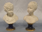 LOUISE Y ALEXANDRE BRONGNIART, dos bustos de porcelana de biscuit realizados por F. Kessler d'apres Houdon según esta fi