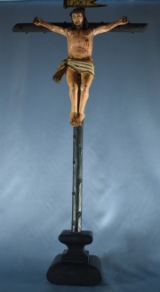 Crucifixión Paraguaya. Principio del siglo XIX. Importante cruz de madera con