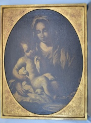 ESCUELA DE BERNARDO STROZZI IL CAPPUCCINO, Virgen y el Niño, óleo sobre tela. Desperfectos. Mide: 101 x 76 cm.