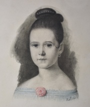 Retrato de Niña, acuarela firmada Palliére. Mide: 25 x 25 cm.