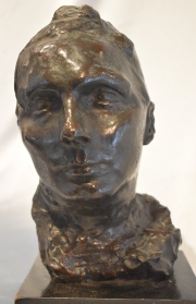Bourdelle, Antoine, CABEZA, escultura de bronce. Alto: 29 cm. Alto con base: 34 cm.