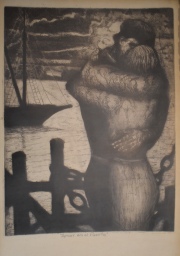 QUINQUELA MARTIN, aguafuerte, Amor en el Puerto. Mide 65 x 50 cm,