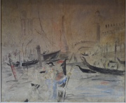 Carnaval de Venecia, acuarela y tinta, firma ilegible. 40 x 46 cm.
