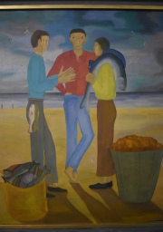 Peralta Ramos, Clara 'Tres Amigos', óleo sobre tabla, rayones.