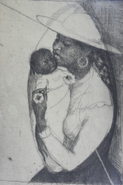 DOHME, William. Joven Norteña con bebe. Grabado 1955. 38 x 21 cm.