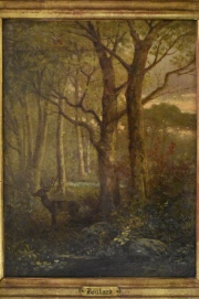 Boulard 'Ciervo en el Bosque', óleo firmado. Mide: 32,5 x 24,5 cm.