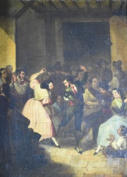 Cortes, Andres. 'Baile Sevillano', óleo 52 x 43 cm.