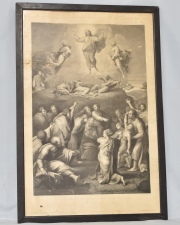 ET TRANSFIGURATUS EST ANTE EOS, grabado al acero por Ignazio Pavon tomado de una pintura de Rafael. Deterioros. 80x53 cm