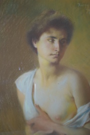 Albert Besnard . MUJER CON TORSO DESCUBIERTO, pastel. Firmado Rome 1906, A. Besnard. Mide: 61 x 50 cm.