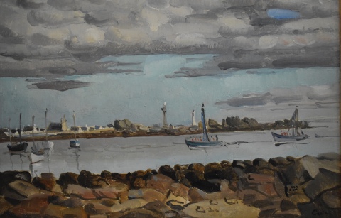 Ceria Edmond. Puerto Breton, óleo sobre tela firmado. 24 x 35 cm.