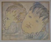 Juan Grela, dos Niños, dibujo y acuarela de 23 x 28 cm. Colecc. Efrain Paesky y Sra.