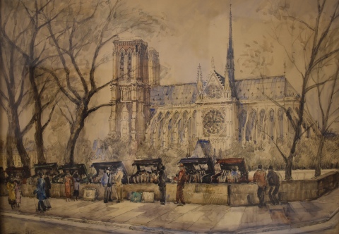Will Frank. Notre Dame, acuarela, firmada y titulada. Paris Cathet Drale. 45 x 55 cm.