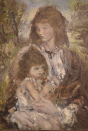 Aurel Naray. Madre con Niño, óleo. Mide: 70 x 51,5 cm.