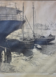 Rincon del Puerto, grabado firmado Adolfo E. Lorgio y fechada 1930. 59 x 49 cm.