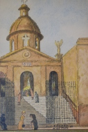 Iglesia de Mar del Plata, firmada Benard. . Mide: 16 x 11,5 cm.
