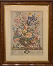 'June', lámina en colores, representa un vaso con flores. Mide: 42 x 30 cm.