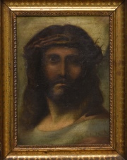 Rostro de Cristo, pequeño óleo, restauros y desperfectos. Mide: 34 x 25 cm.