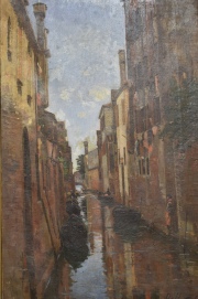 Pollet, F. Canal veneciano, óleo de 63 x 38 cm.